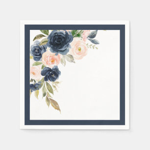 Elegante Navyblauwe Roze Roze Bloemrijke Bruidsdou Servet