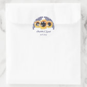 Elegante Navyblauwe Rustieke Zonnebloem Bruiloft Ronde Sticker (Tas)