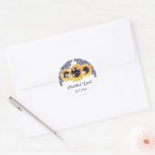 Elegante Navyblauwe Rustieke Zonnebloem Bruiloft Ronde Sticker (Envelop)