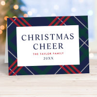 Elegante Navyblauwe Tartan Plaid Kerst Groet