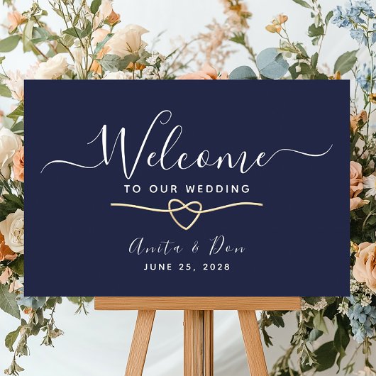 Elegante Navyblauwe Trouwbegroeting Poster