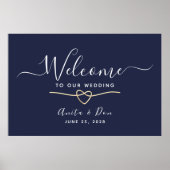 Elegante Navyblauwe Trouwbegroeting Poster (Voorkant)