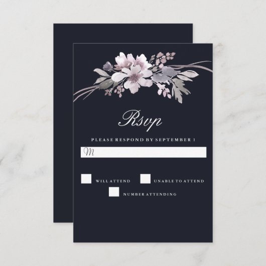 Elegante Navyblauwe Winter Moderne Trouw Vertical RSVP Kaartje (Voorkant / Achterkant)
