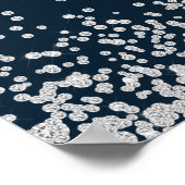 Elegante Navyblauwe Zilveren Confetti Bruidsdouche Poster (Hoek)