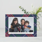 Elegante Navyrood Groen Schotse Ruit Multi Foto Feestdagenkaart (Staand voorkant)