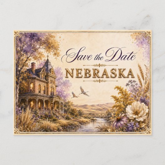 Elegante Nebraska Save the Date Trouw Uitnodiging (Voorkant)