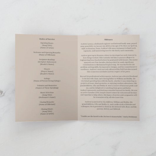 Elegante necrologie rouwservice programma's (Binnen)