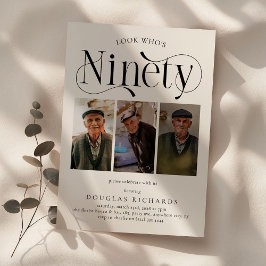 Elegante NEGENTIG 3 fotocollage 90e verjaardag Kaart