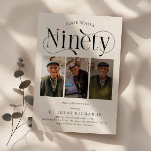 Elegante NEGENTIG 3 fotocollage 90e verjaardag Kaart