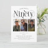 Elegante NEGENTIG 3 fotocollage 90e verjaardag Kaart (Staand voorkant)