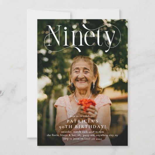 Elegante negentig foto 90ste verjaardagsfeest kaart (Voorkant)