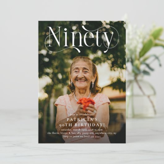 Elegante negentig foto 90ste verjaardagsfeest kaart (Staand voorkant)