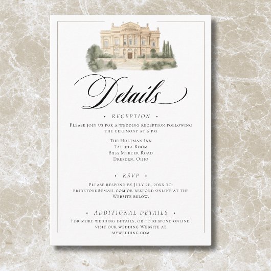 Elegante neoklassieke  scènes bruiloft informatiekaartje