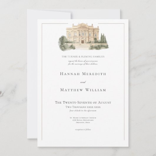 Elegante neoklassieke scènes bruiloft kaart (Voorkant)