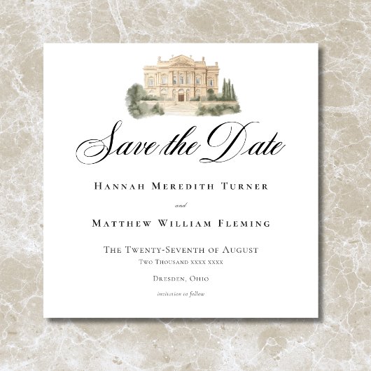 Elegante neoklassieke  scènes bruiloft save the date