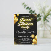 Elegante neon Gold Balloo retro Sweet 16th Birthda Briefkaart (Staand voorkant)