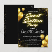 Elegante neon Gold Balloo retro Sweet 16th Birthda Briefkaart (Voorkant / Achterkant)