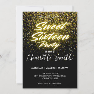 Elegante neon Gold Black retro Sweet 16th Birthday Bedankkaart