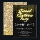 Elegante neon Gold Black retro Sweet 16th Birthday Bedankkaart<br><div class="desc">Elegante neon Gold Black retro Sweet 16th Birthday Party</div>