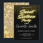 Elegante neon Gold Black retro Sweet 16th Birthday Bedankkaart<br><div class="desc">Elegante neon Gold Black retro Sweet 16th Birthday Party</div>