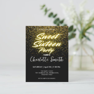 Elegante neon Gold Black retro Sweet 16th Birthday Briefkaart