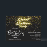 Elegante neon Gold Black retro Sweet 16th Birthday Kaart<br><div class="desc">Elegante neon Gold Black retro Sweet 16th Birthday Party</div>