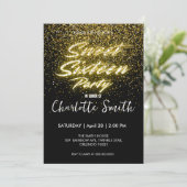 Elegante neon Gold Black retro Sweet 16th Birthday Kaart (Staand voorkant)