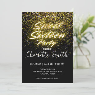 Elegante neon Gold Black retro Sweet 16th Birthday Kaart