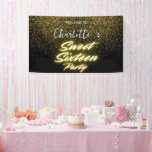 Elegante neon Gold Black retro Sweet 16th Birthday Spandoek<br><div class="desc">Elegante neon Gold Black retro Sweet 16th Birthday Party</div>