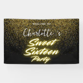 Elegante neon Gold Black retro Sweet 16th Birthday Spandoek (Horizontaal)