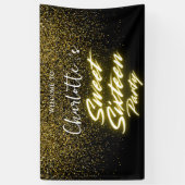 Elegante neon Gold Black retro Sweet 16th Birthday Spandoek (Verticaal)