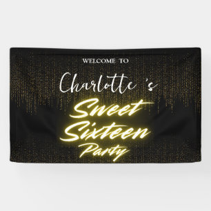 Elegante neon Gold Black retro Sweet 16th Birthday Spandoek