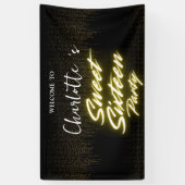 Elegante neon Gold Black retro Sweet 16th Birthday Spandoek (Verticaal)
