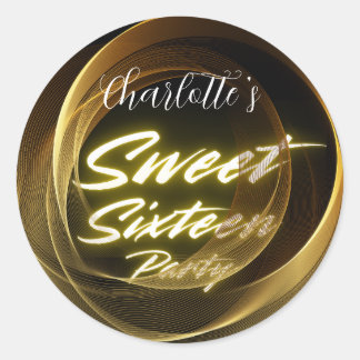 Elegante neon goud Black Retro Sweet 16e Verjaarda Ronde Sticker
