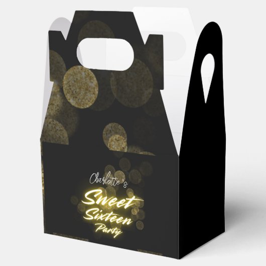Elegante neon goud Black retro Sweet 16th Birthday Bedankdoosjes (Geopend)