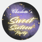 Elegante neon goud Black retro Sweet 16th Birthday Ronde Sticker (Voorkant)