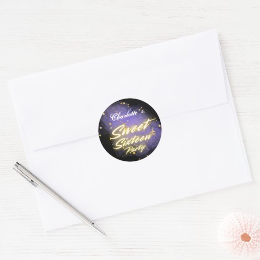 Elegante neon goud Black retro Sweet 16th Birthday Ronde Sticker (Envelop)