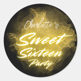 Elegante neon goud Black retro Sweet 16th Birthday Ronde Sticker