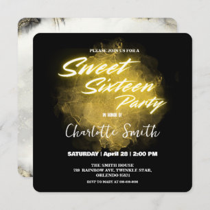 Elegante neon goud roze marmer Sweet 16th Birthday Bedankkaart