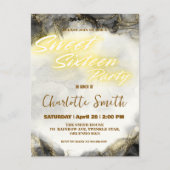 Elegante neon goud roze marmer Sweet 16th Birthday Briefkaart (Voorkant)