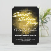 Elegante neon goud roze marmer Sweet 16th Birthday Kaart (Staand voorkant)