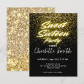 Elegante neon Goud Zwart retro Sweet 16de Verjaard Briefkaart (Voorkant / Achterkant)