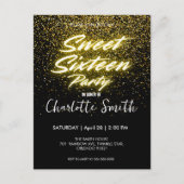 Elegante neon Goud Zwart retro Sweet 16de Verjaard Briefkaart (Voorkant)