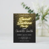 Elegante neon Goud Zwart retro Sweet 16th Verjaard Briefkaart (Staand voorkant)