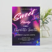 Elegante neon Gouden roze retro Sweet 16th Birthda Kaart (Staand voorkant)