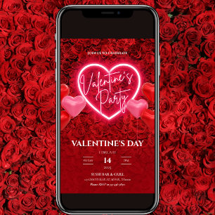 Elegante Neon Hart Valentijnsdag Feest Uitnodiging