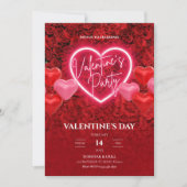 Elegante Neon Hart Valentijnsfeest Uitnodiging (Voorkant)