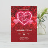 Elegante Neon Hart Valentijnsfeest Uitnodiging (Staand voorkant)