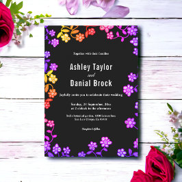 Elegante neon kleuren Rozen Modern Floral Wedding Kaart