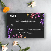 Elegante Neon Lights Rozen Zwart Bloemen Bruiloft RSVP Kaartje